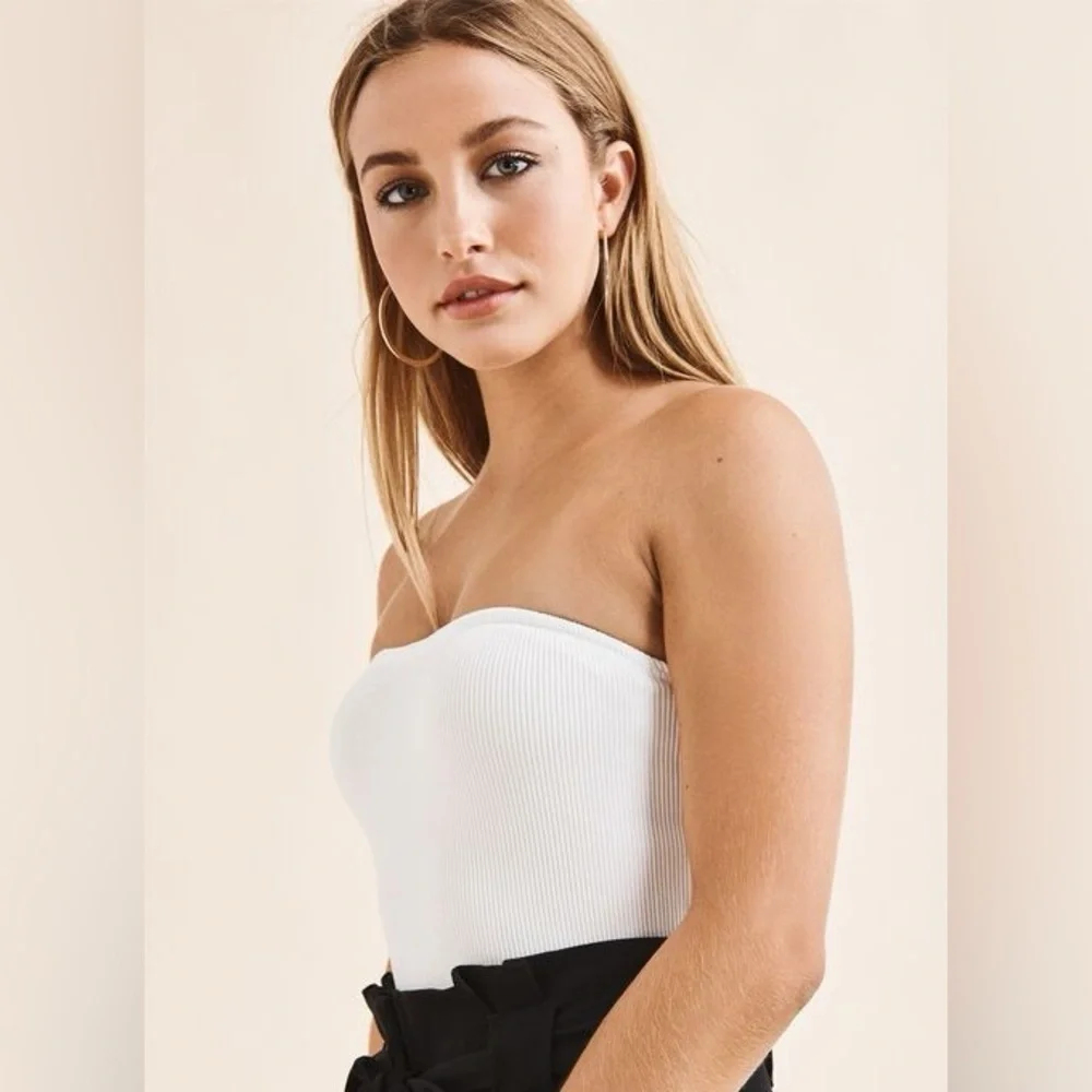 Dynamite Ribbed Tube Top in White - Picture 1 of 5